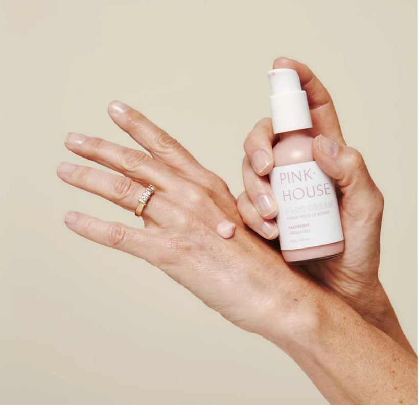 Pink House Raspberry Face Cream on hand