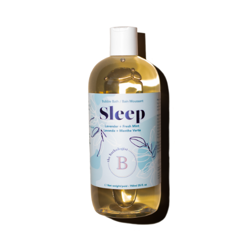 Bottle of The Bathologist Sleep bubble bath with a label on a white background
