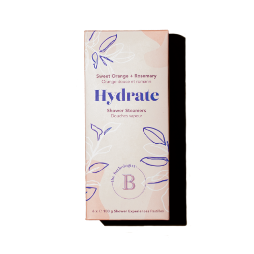 Box of Hydrate Shower Steamers with  The Bathologist branding on a white background