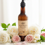 Vanilla body lotion surrounded by flowers.