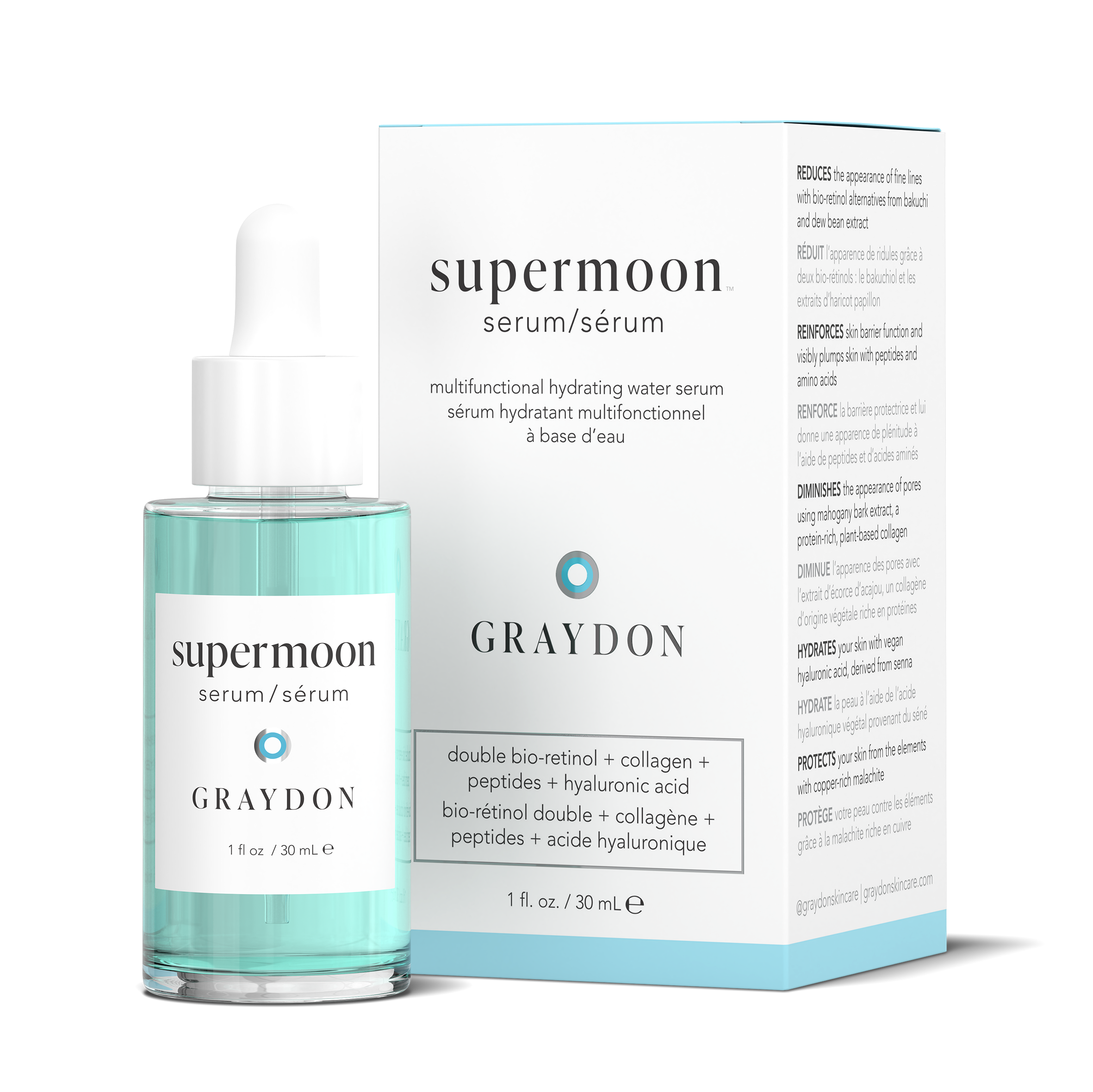 Graydon supermoon serum bottle and packaging